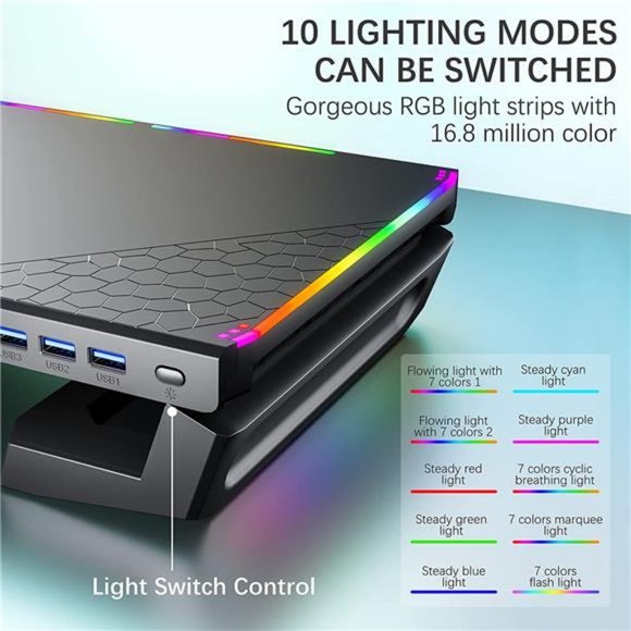 Monitor Stand for Desk RGB Gaming Lights with 4 USB 3.0 Hub, Foldable  - Black - Picture 4 of 6